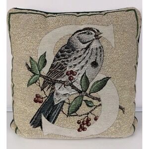 Shumacher Needlepoint Pillow Bird 12" X 12"‎ Accent Cottage Decor